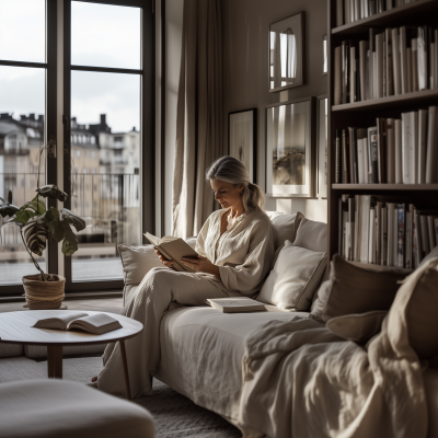 Woman Reading in Modern Apartment