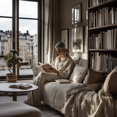 Woman Reading in Modern Apartment