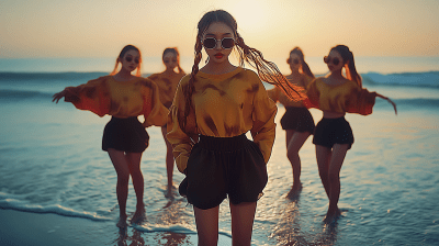 Girls Dancing on Beach at Sunset