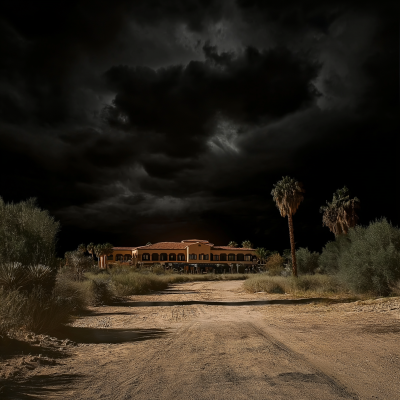 Desert Resort Under Black Sky