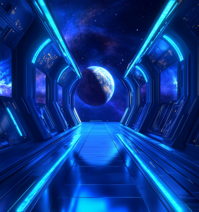 Futuristic Blue Space Station