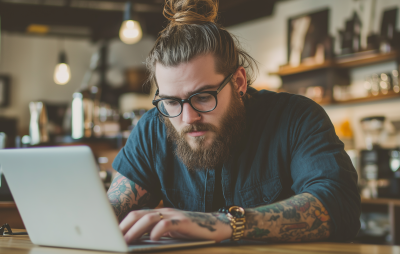 Hipster Writer in Coffee Shop