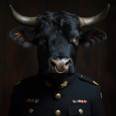 Black Angus Bull in Marine Uniform