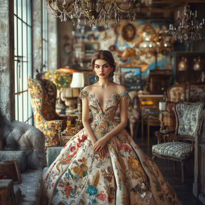 Elegant Room with Embroidered Dress