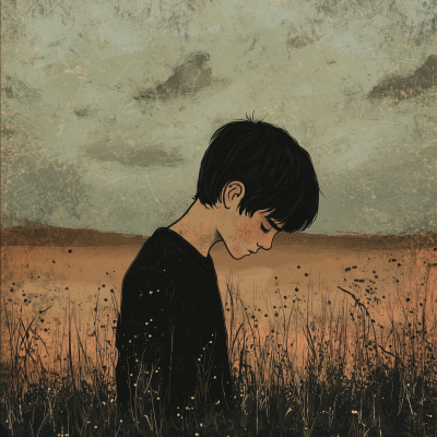 Sad Teen Boy in Barren Field