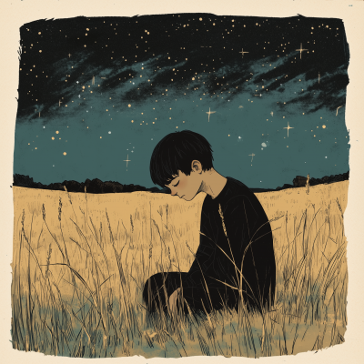 Sad Teen Boy in Barren Field