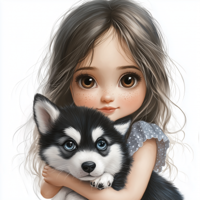 Little Girl with Puppy