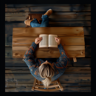 Blonde Girl Reading a Book