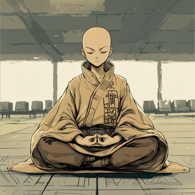 Meditating Teen at Airport