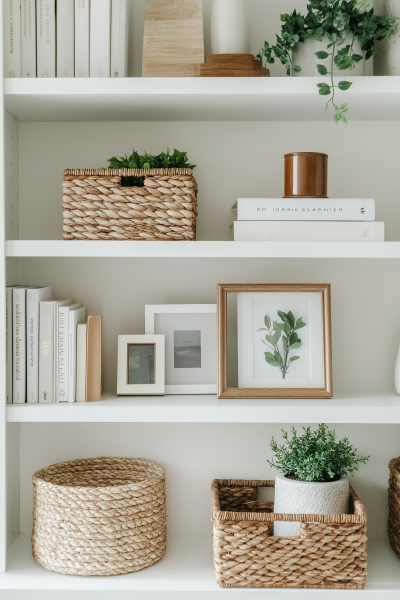 Organized White Shelving Unit