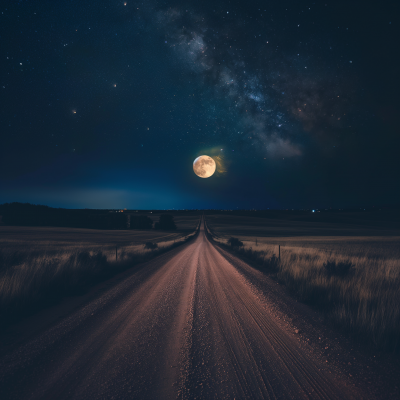 Night Road Under Full Moon