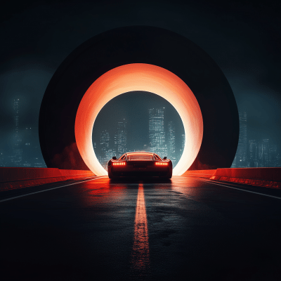 Red Car Emerging from Portal