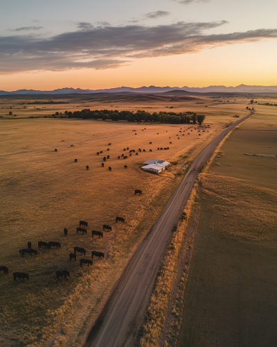 Aerial View of Farmlands with Horses