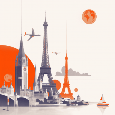 Earth and Landmarks Illustration