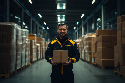 Smiling Individual in Warehouse