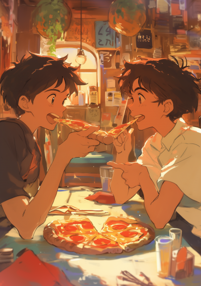 Boys Eating Pizza