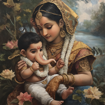 Child Ganesh in Mother’s Lap