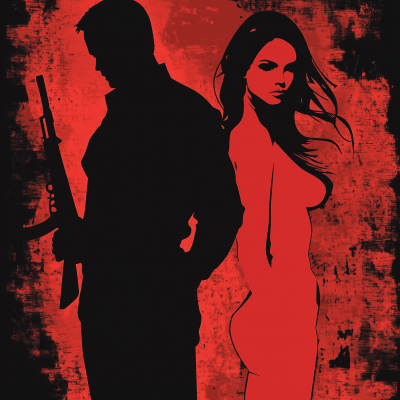 Silhouette of a Man and a Woman with a Gun