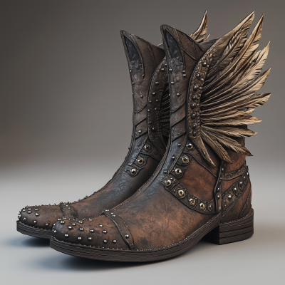 Winged Design Leather Boots