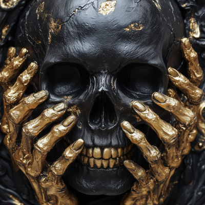 Black Skull with Golden Hands