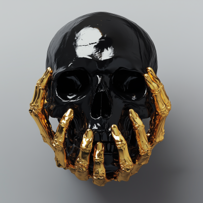 Black Skull with Golden Hands