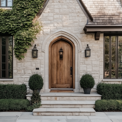 European Style Stone House with Front Door