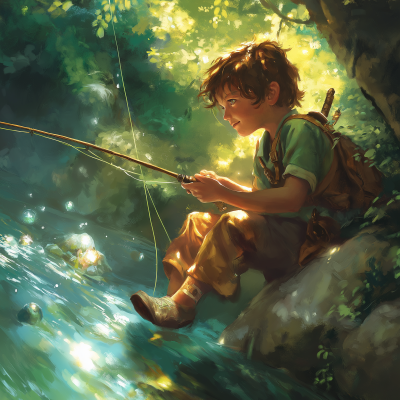 Young Fisherman in Fantasy World