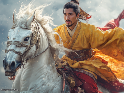 Chinese Man Riding White Dragon Horse