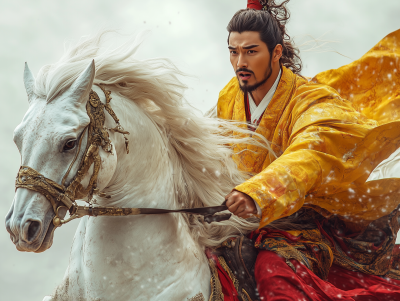 Chinese man riding a White Dragon Horse