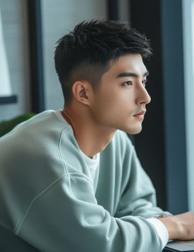 Focused Asian Man at Desk