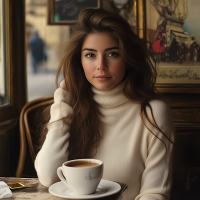 Brunette at a French Cafe