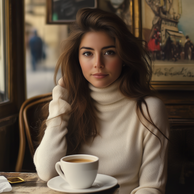 Brunette in a French Cafe