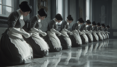 Victorian Maids Polishing