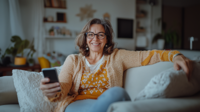 Cheerful Woman on Sofa