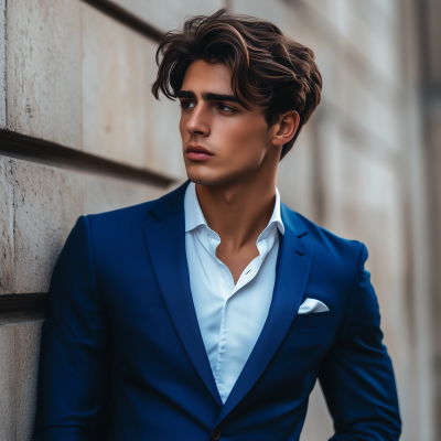 Charismatic Young Man in Blue Suit