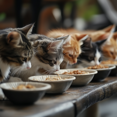 Happy Cats Enjoying Fancy Food