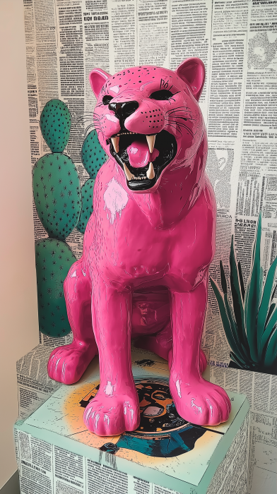 Angry Pink Puma Statue