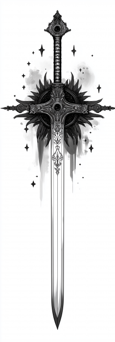 Intricate Sword Illustration with Stars