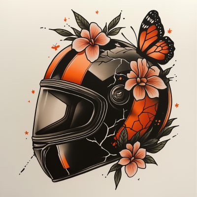 Traditional Motorcycle Helmet Tattoo Design