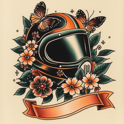 Traditional Motorcycle Helmet Tattoo