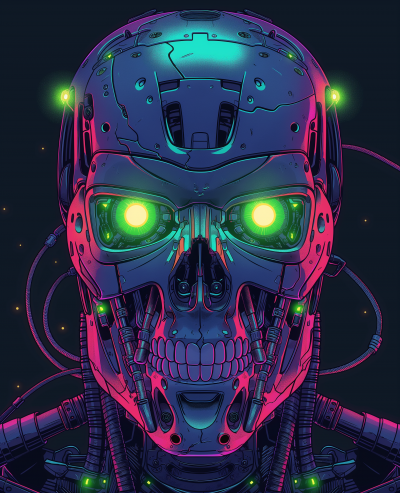 Neon Terminator Skull