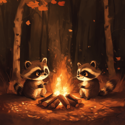 Raccoons by the Fire