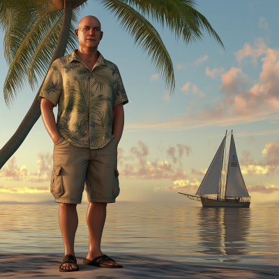 Bald Man in Tropical Setting