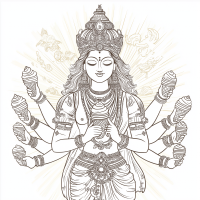 Line Art of Durga Matha