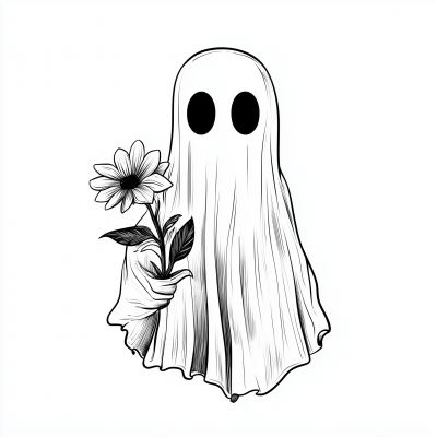 Doodle Ghost with Flower