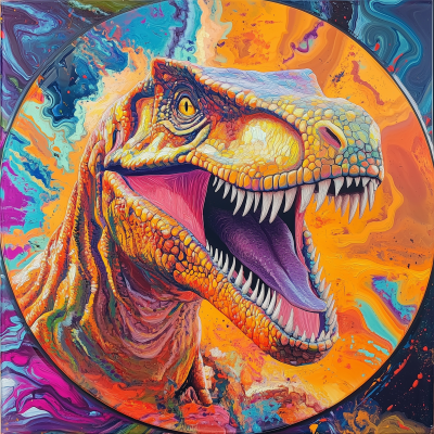 Psychedelic Tyrannosaur Platter Art