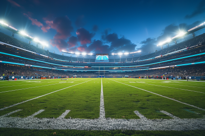 Empty Football Stadium Under Lights