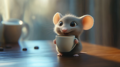 Cute Mouse Drinking Coffee