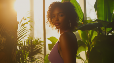 Smiling Woman in Tropical Setting