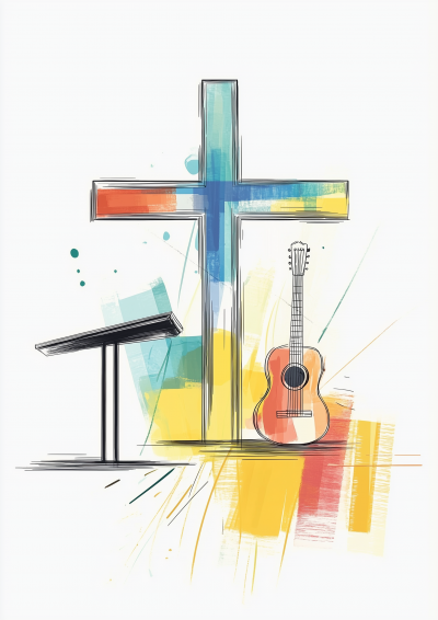 Minimalist Cross and Guitar